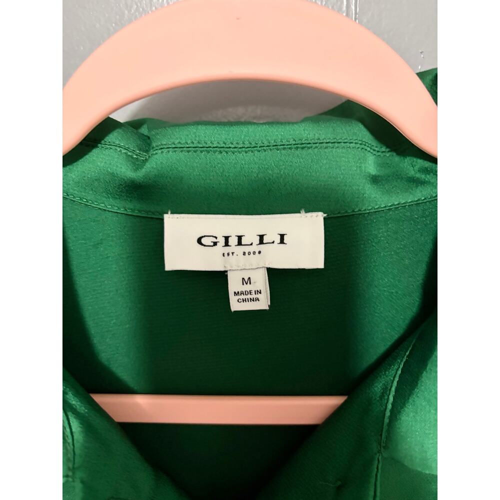 Modcloth Gilli Green Satin Long Sleeve Button-down Party A-line Dress M - Picture 2 of 9